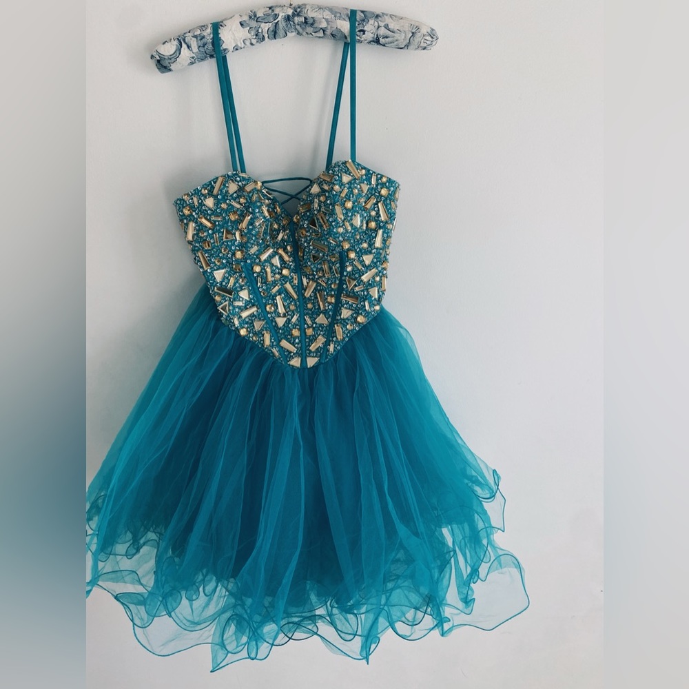 Turquoise gold sequins dress